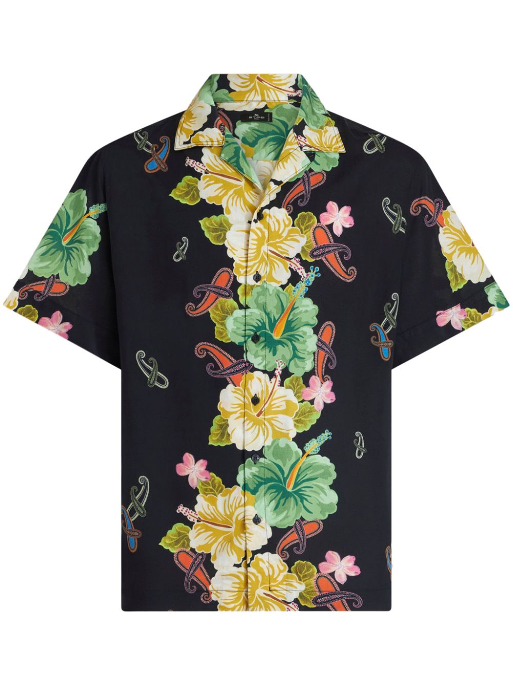 Floral-print cotton shirt - Black