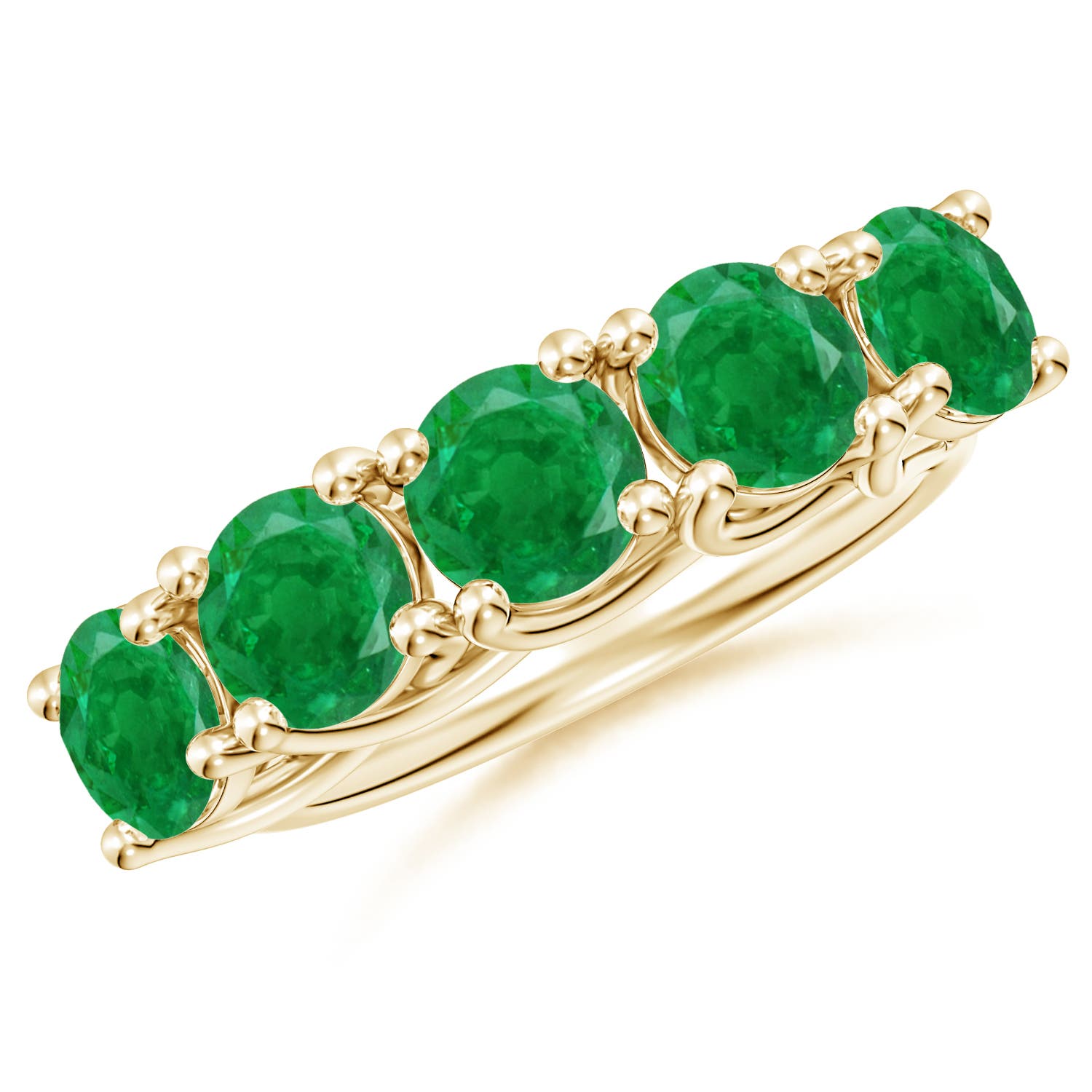 Angara 2.75 Carats Half Eternity Five Stone Emerald Wedding Band in 14K Yellow Gold