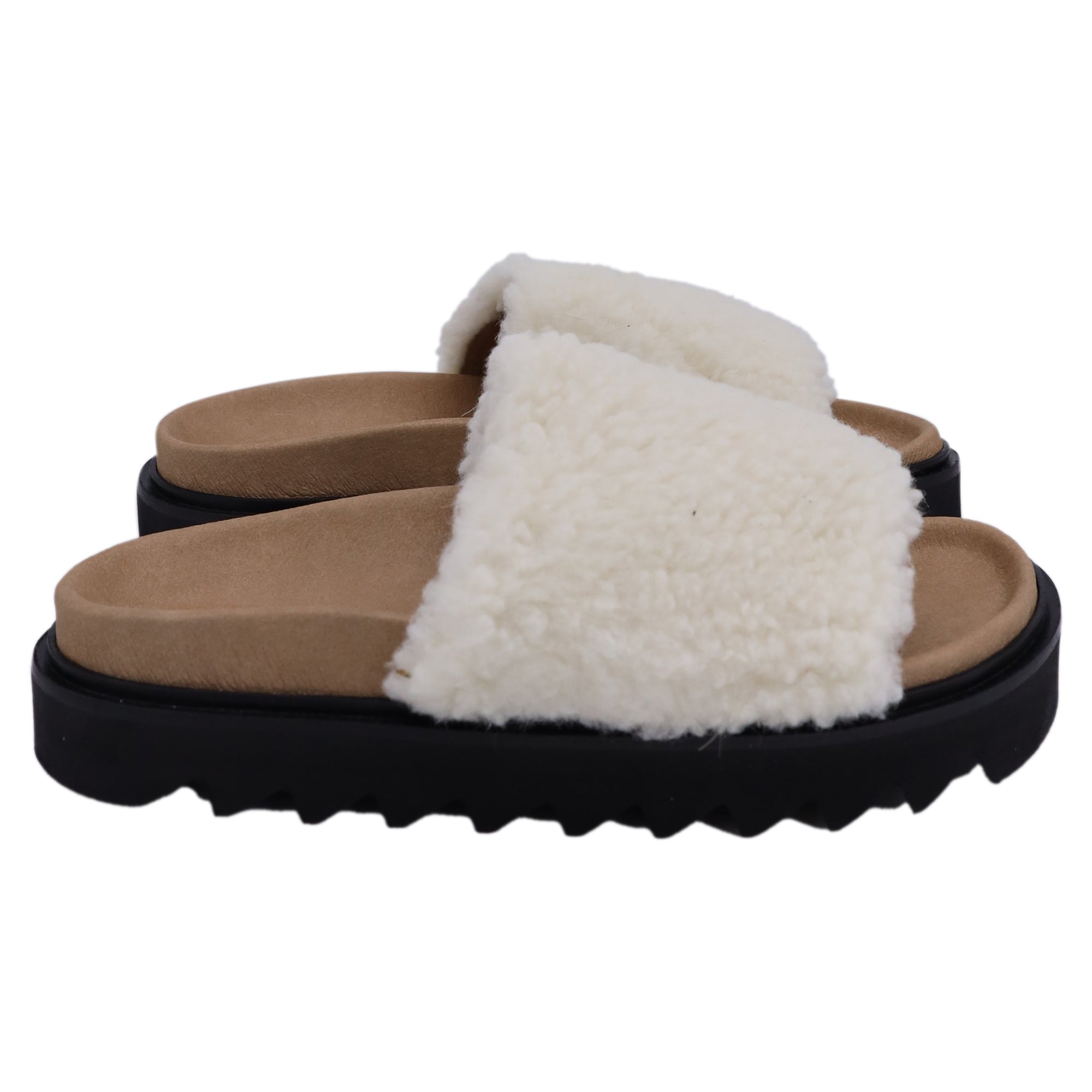 Poppy Faux Shearling Slides In White Wool