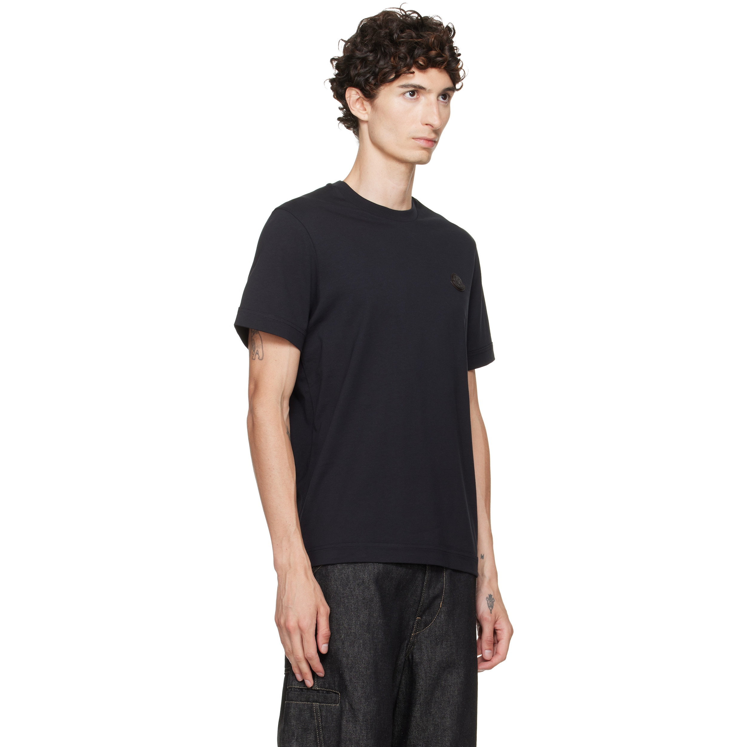 Navy Double Leather Logo T-shirt