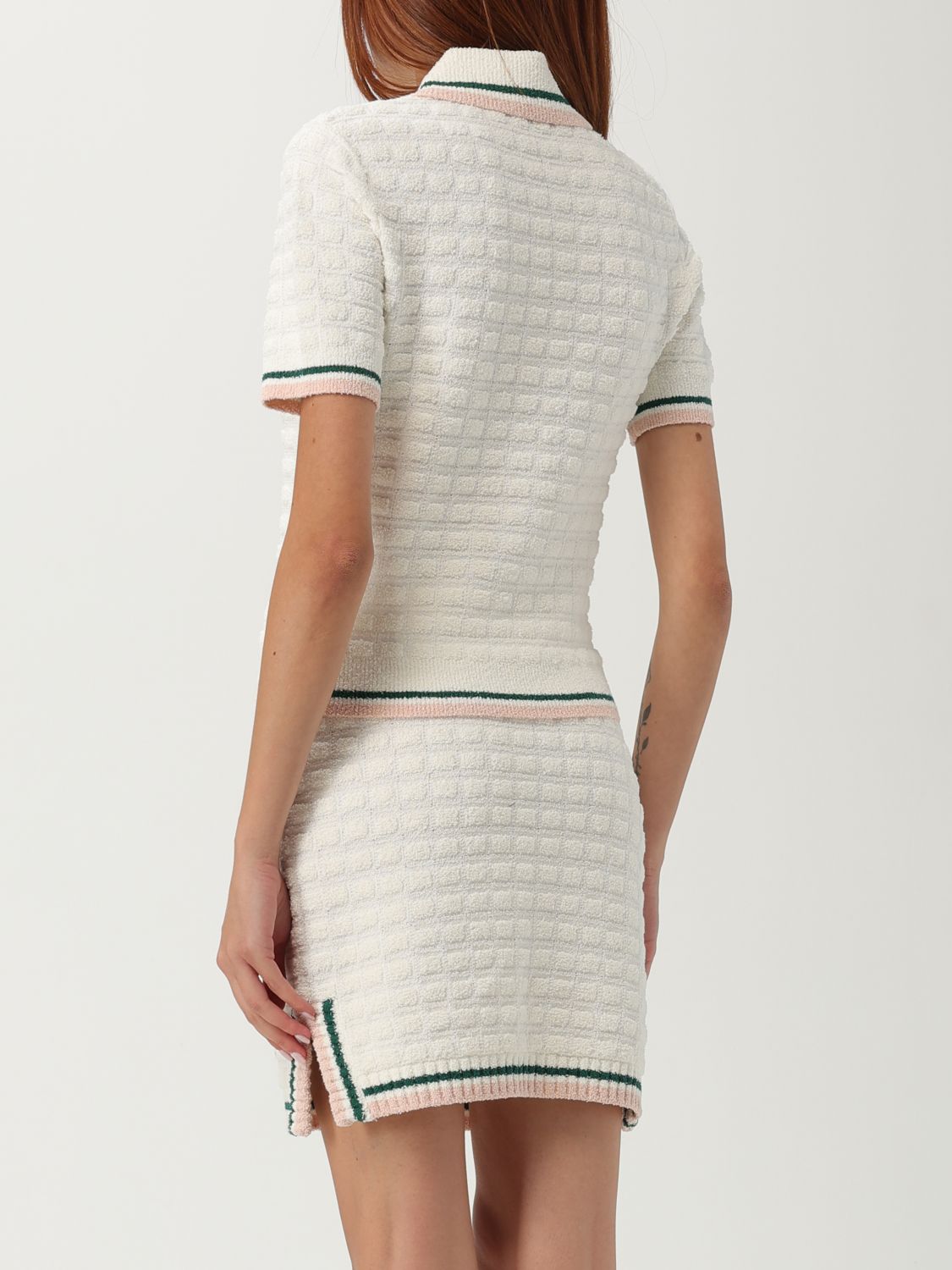 Textured-knit polo dress - White