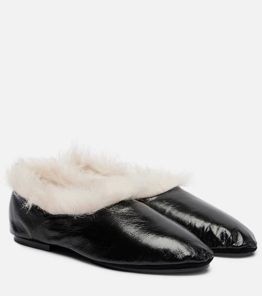 Shearling-trimmed leather slip-on shoes