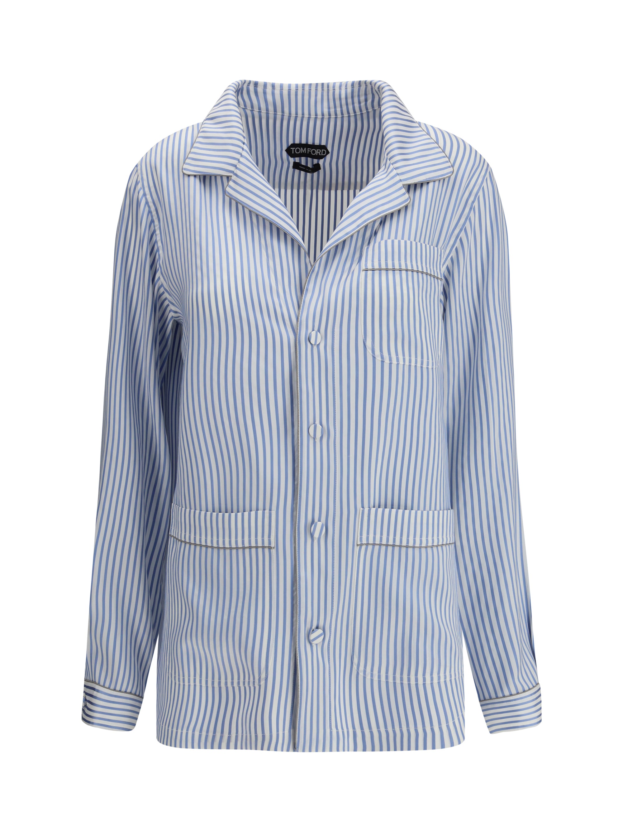 Striped Silk Shirt — Blue