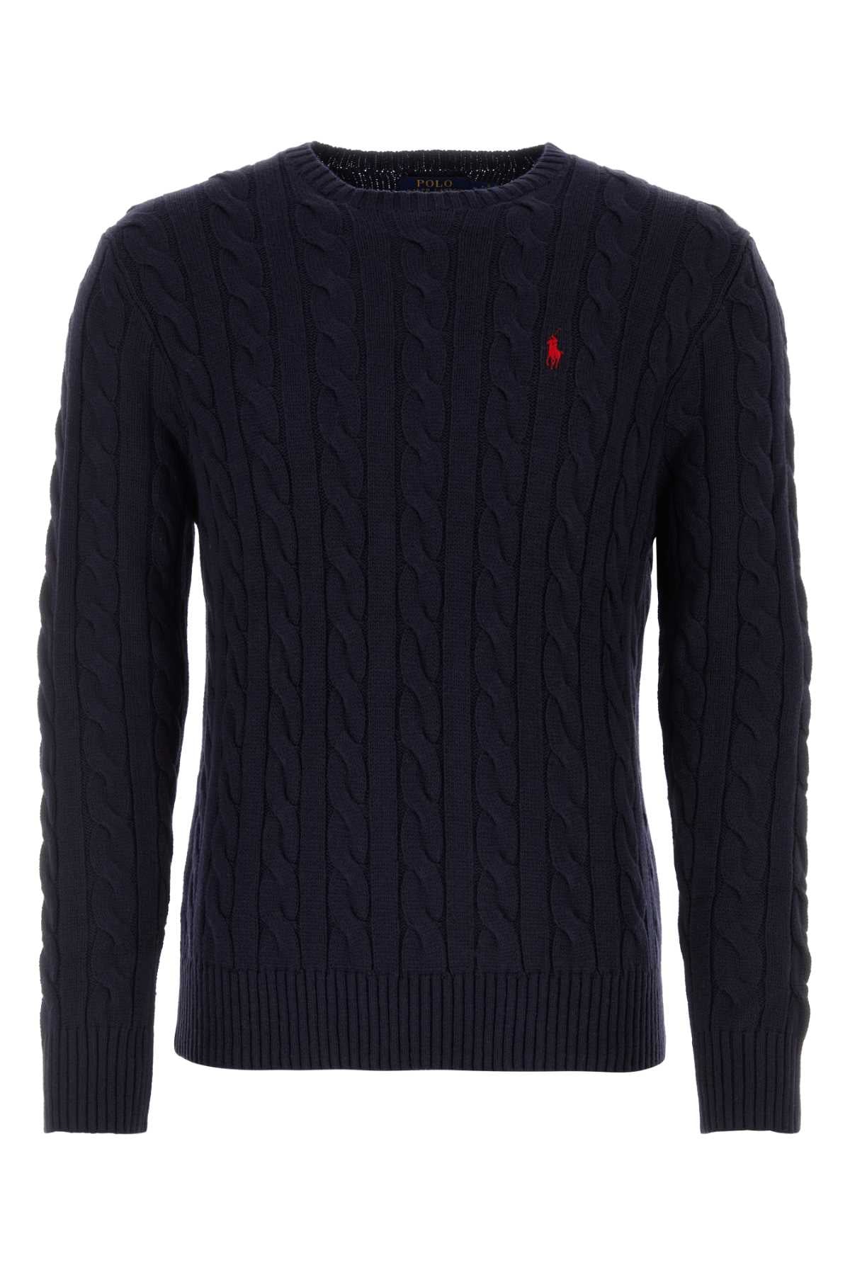 Cable-Knit Cotton Sweater — Navy