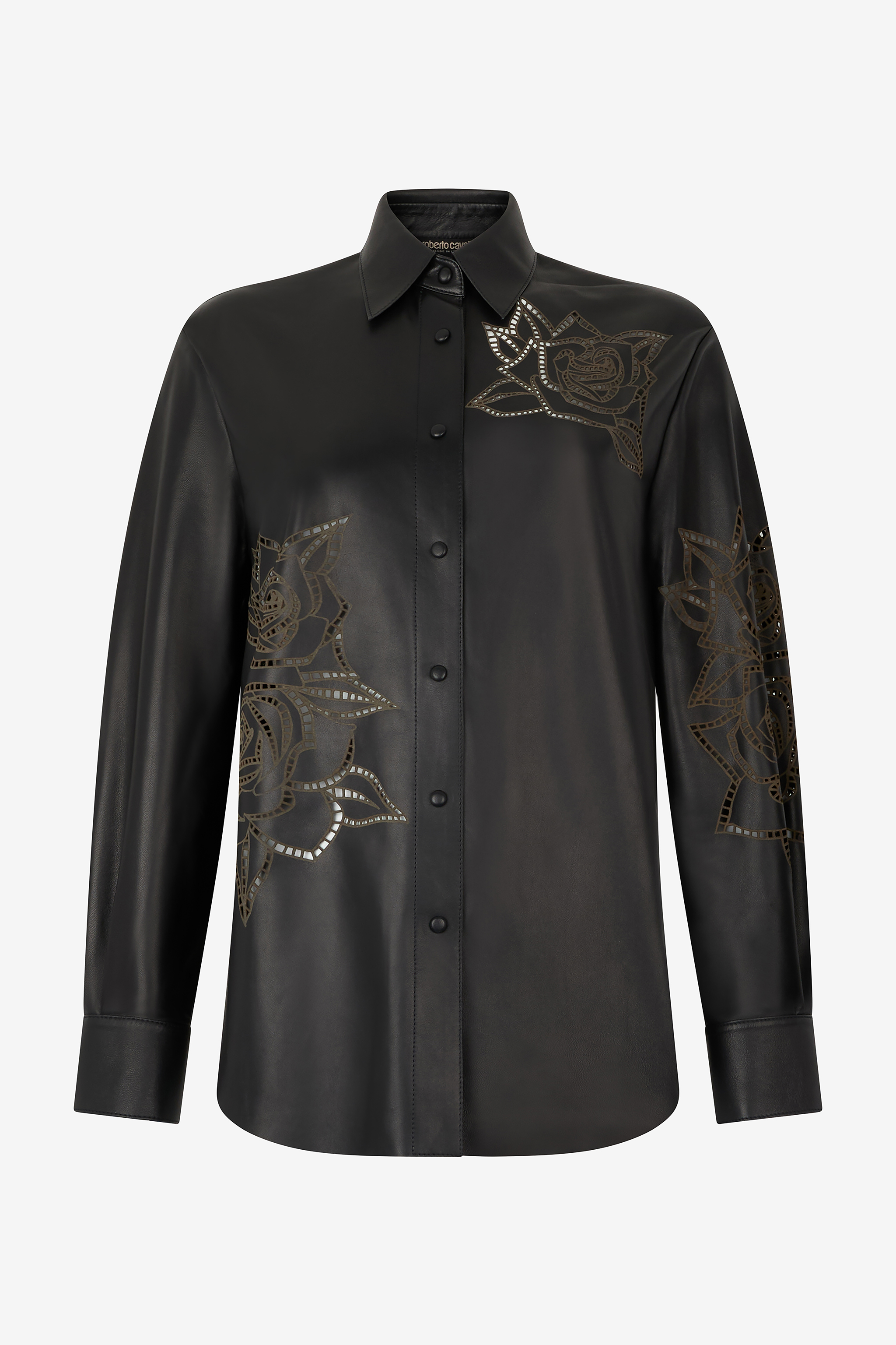 Leather Shirt With Perforated Roses