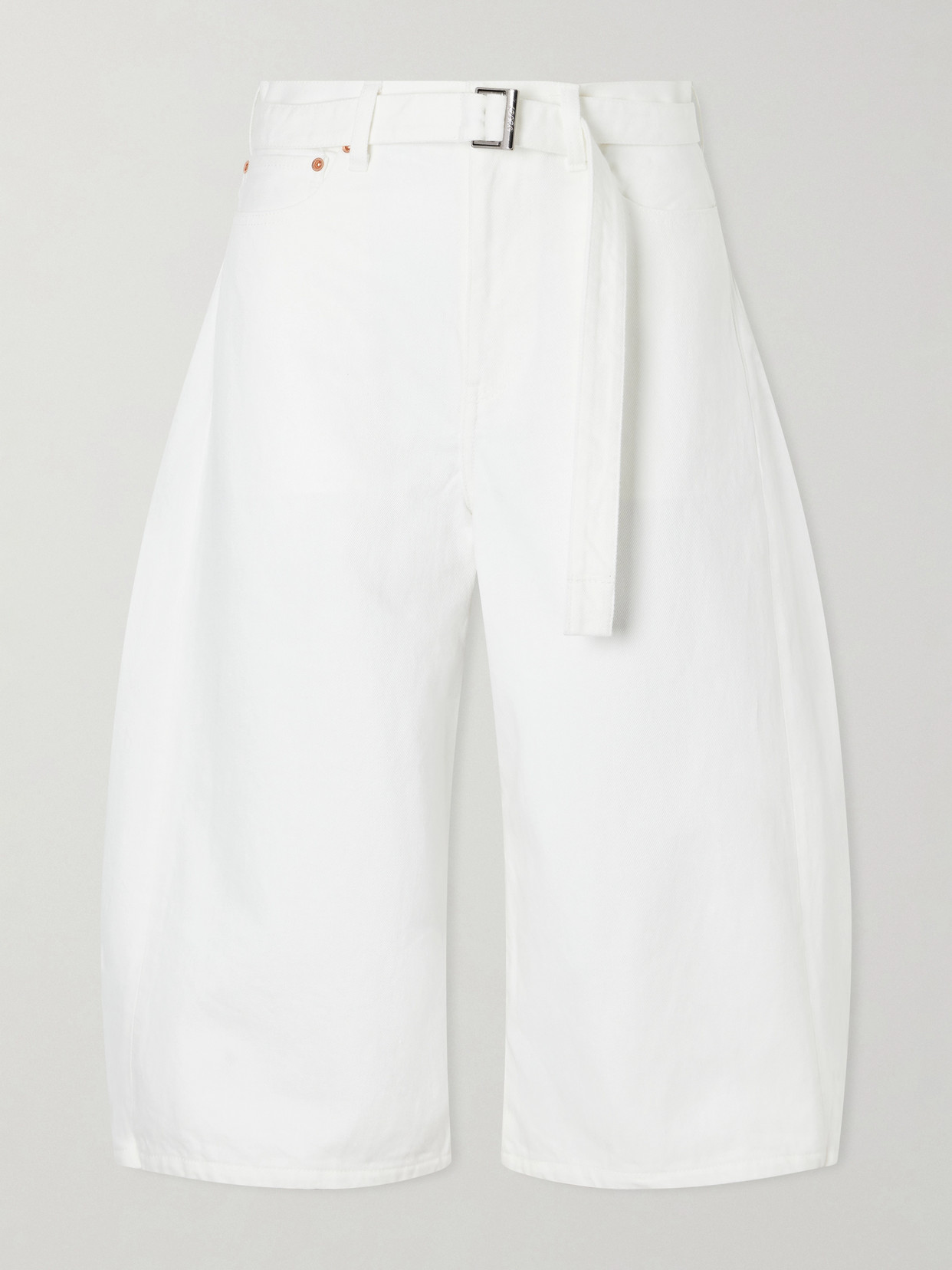 Belted Cropped High-rise Barrel-leg Jeans - White