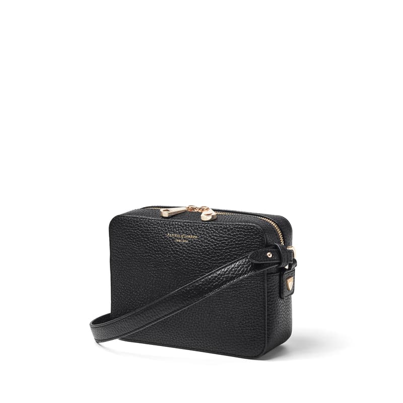 The Camera Crossbody Bag in Black Pebble with Webbing Strap