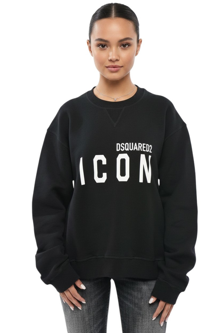 Black Graphic Crew Neck Sweatshirt