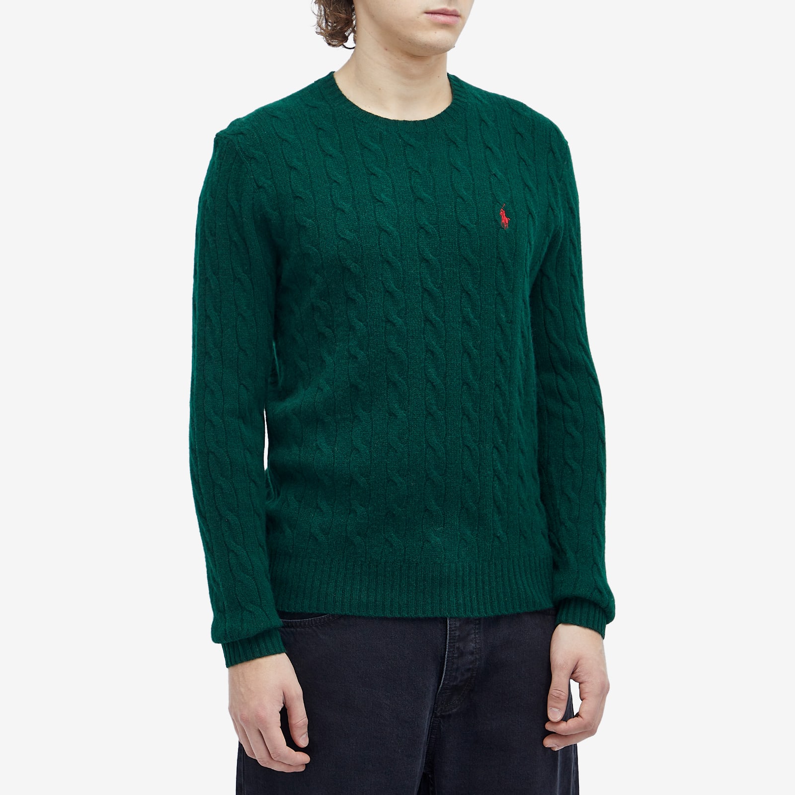 Men's Wool Cashmere Cable Knit Jumper in Moss Agate