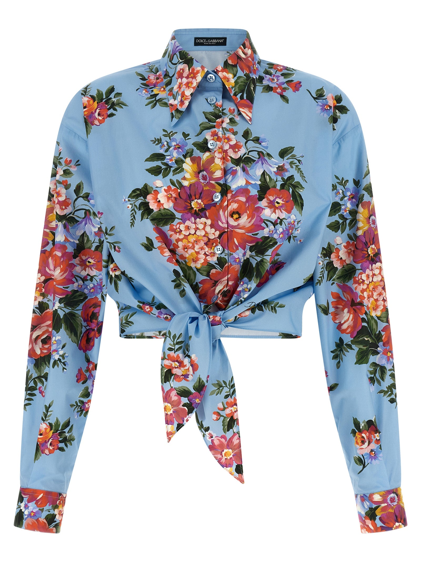 Floral Cotton Crop Blouse — Blue