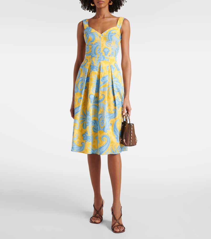 Paisley pleated cotton midi dress