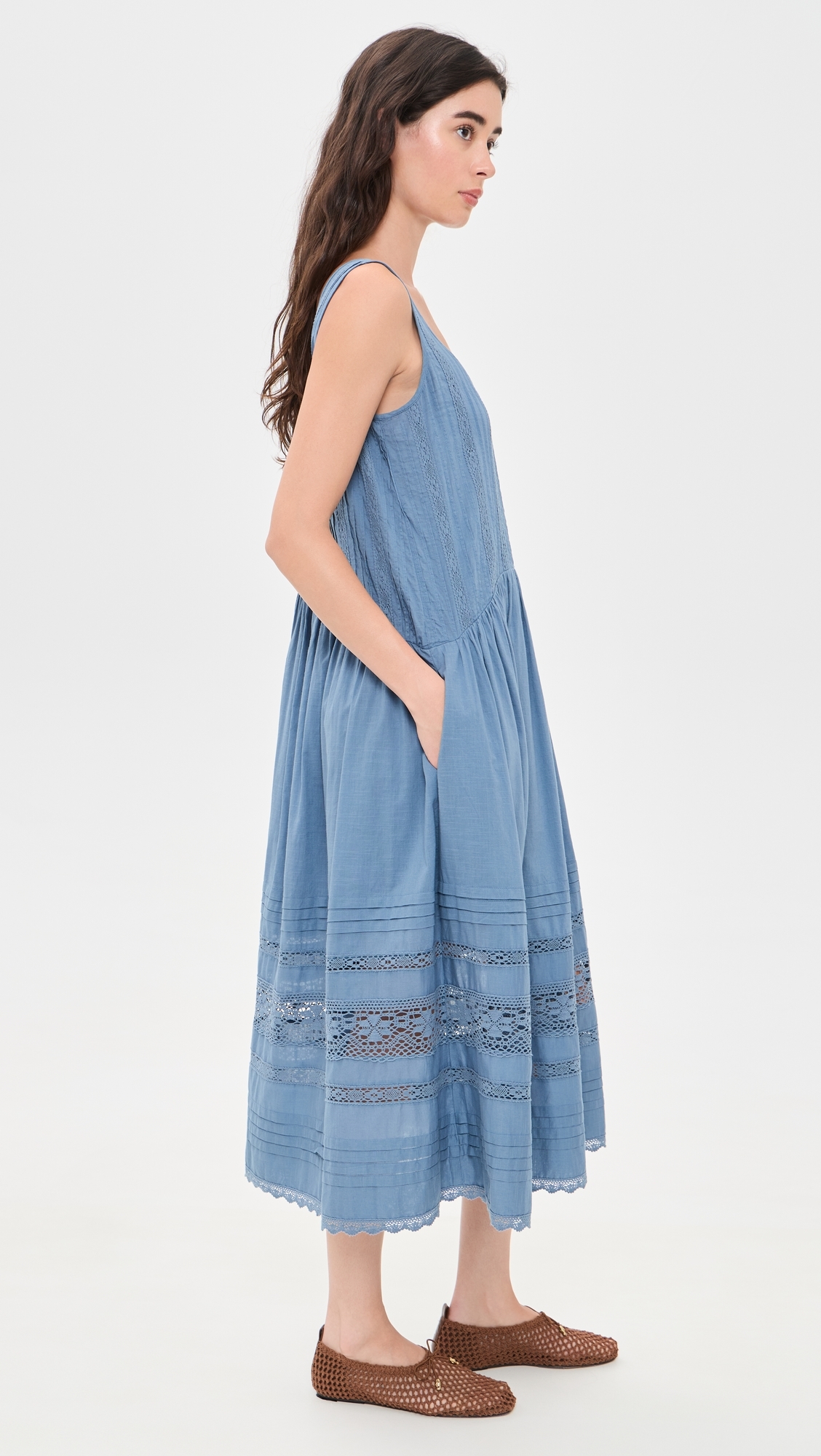 Pippa Solid Tank Midi Dress Blue