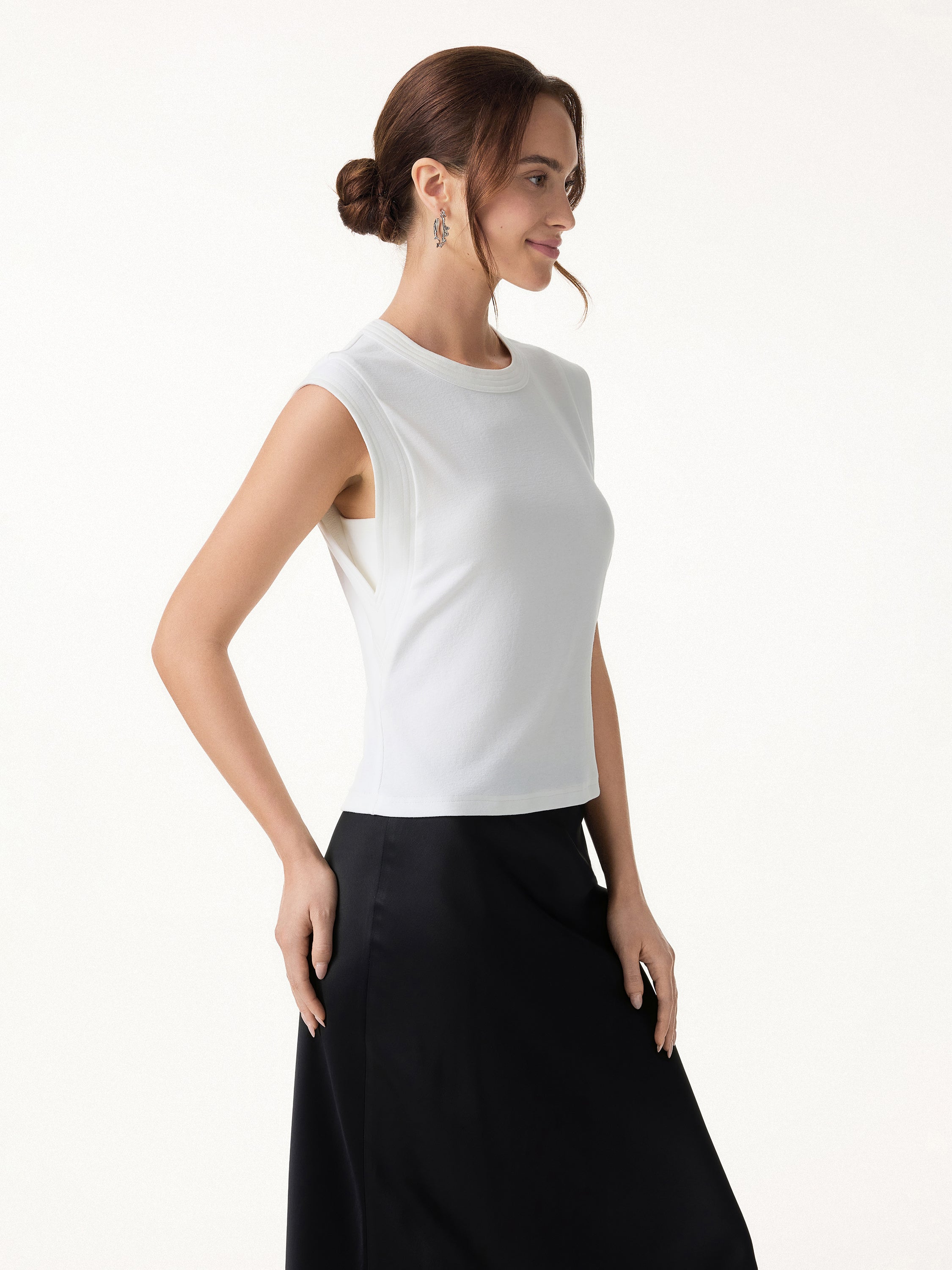 Soft Cotton Lyocell Cropped Wide Shoulder Tank - White