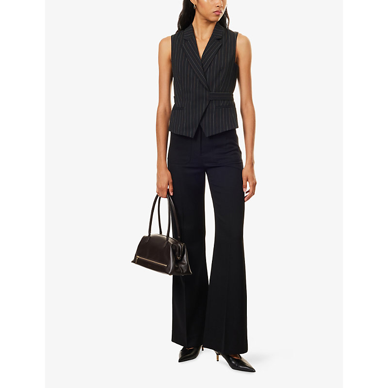 Womens Pinstripe Wrap-Over Wool-Blend Waistcoat