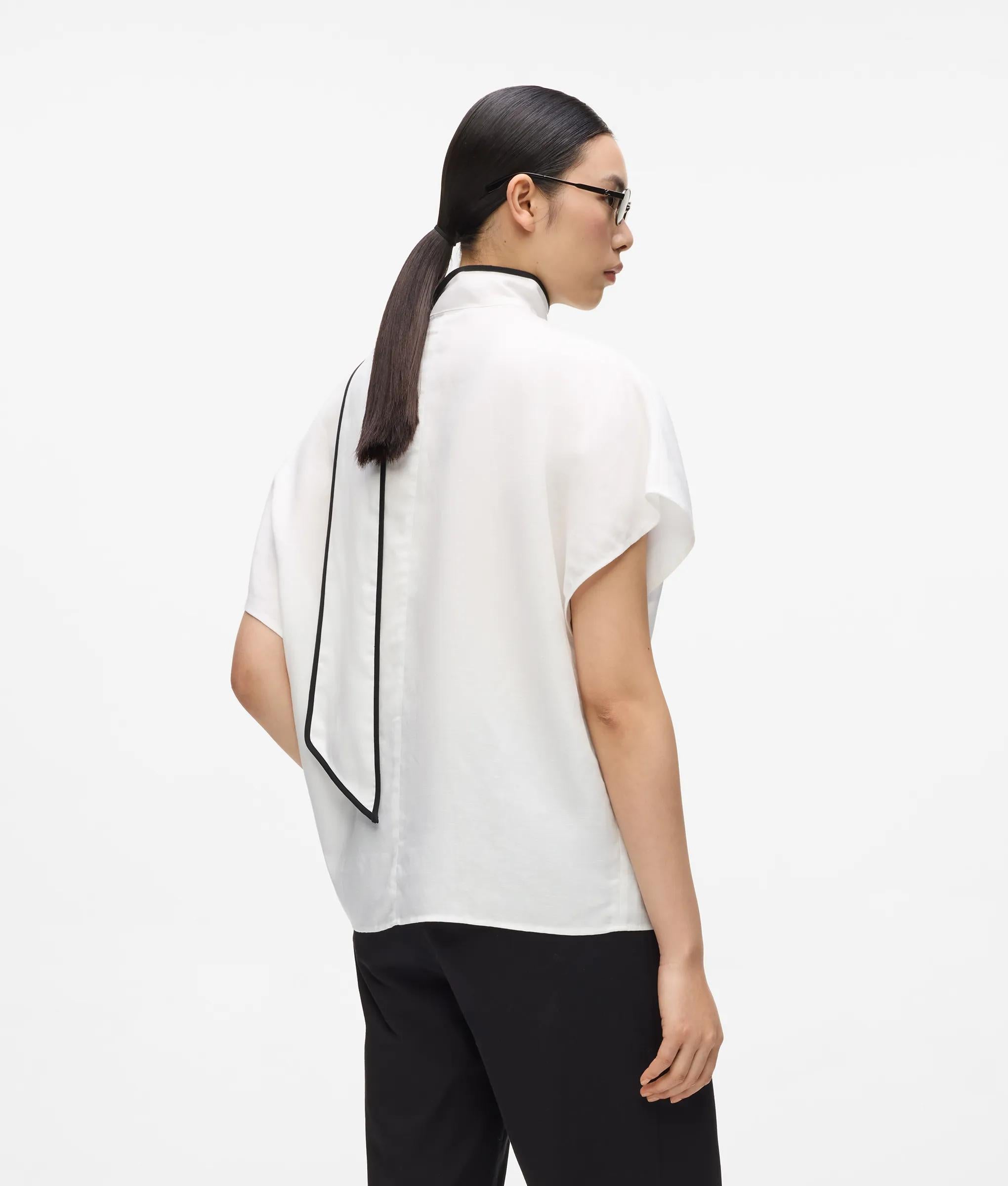 Karl Lagerfeld - Chemisier Passepoilé En Mélange De Lin, Femme, Immaculé