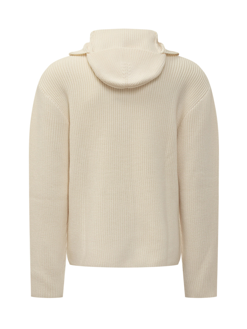 Off White Solid Hood Sweatshirt