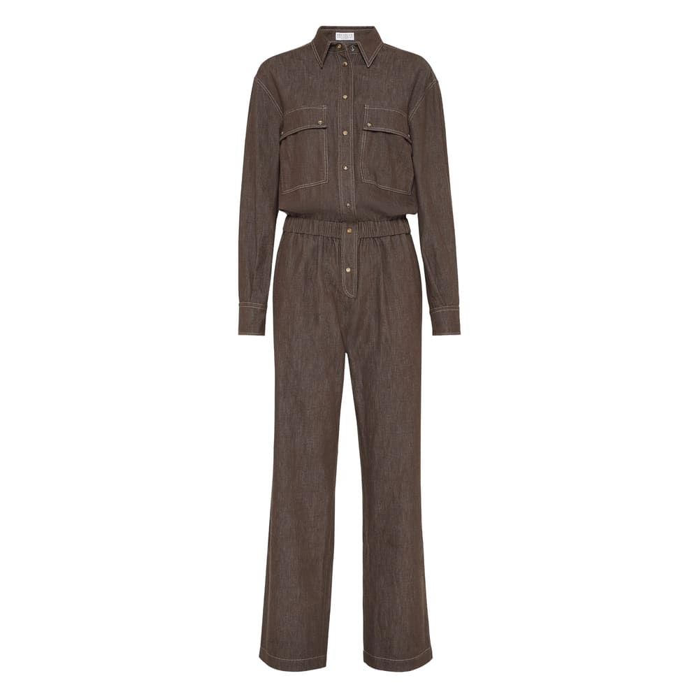 Brunello Cucinelli cotton denim jumpsuit - Brown