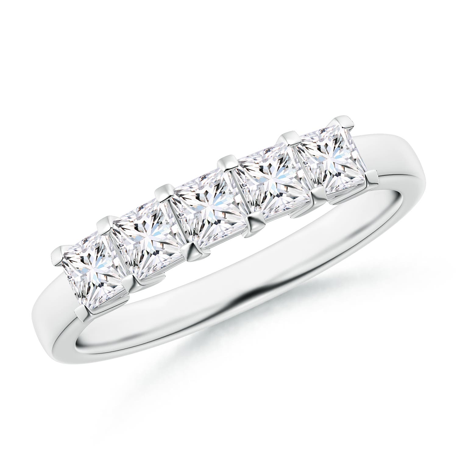 Angara 0.8 Carat Classic Five Stone Princess Diamond Wedding Ring for Her in Platinum