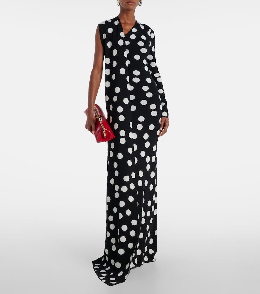 Polka-dot scarf-detail gown