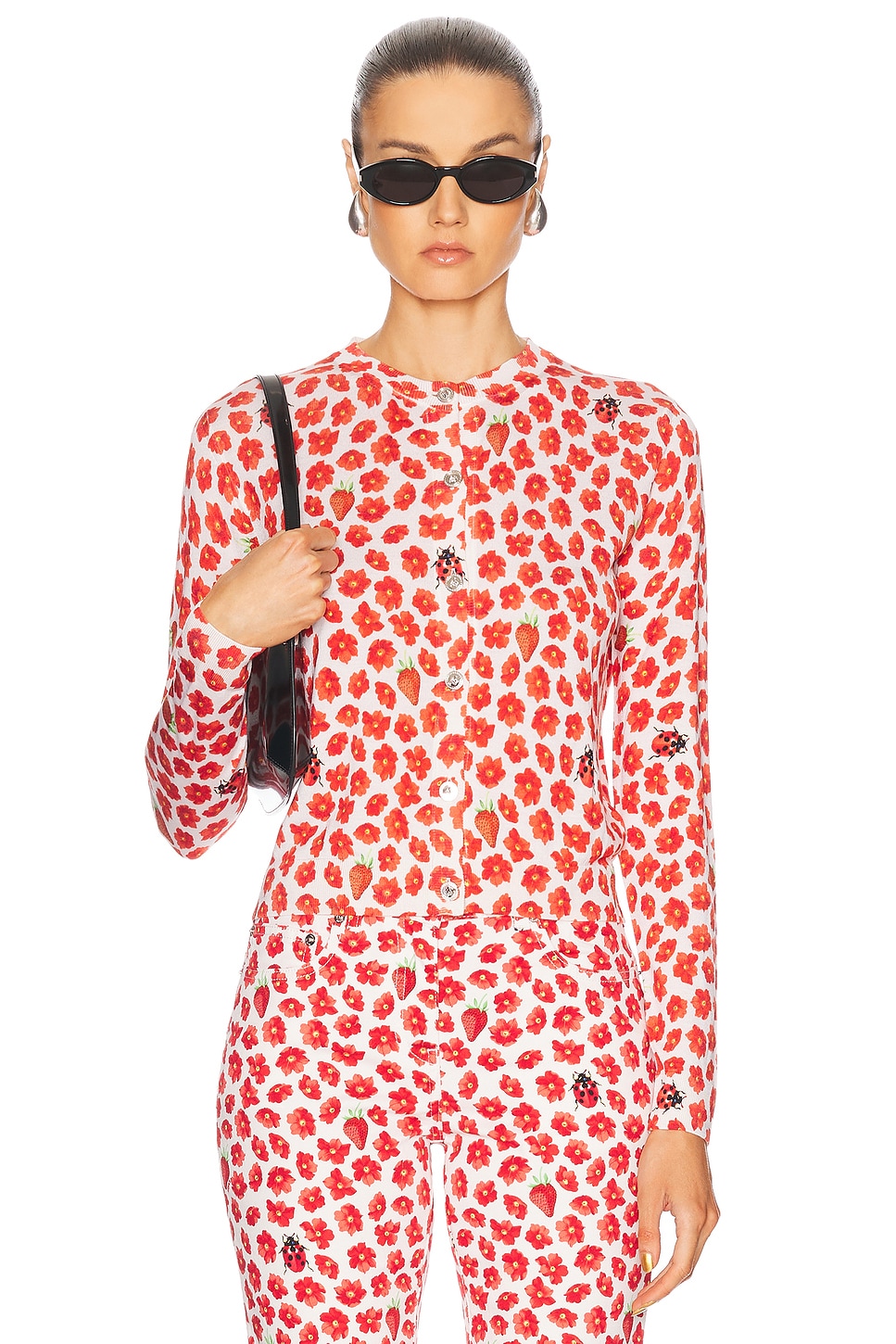 VERSACE Long Sleeve Cardigan in White & Red - Red.  38 also in