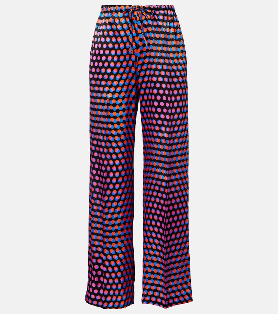 Polka-dot silk wide-leg pants