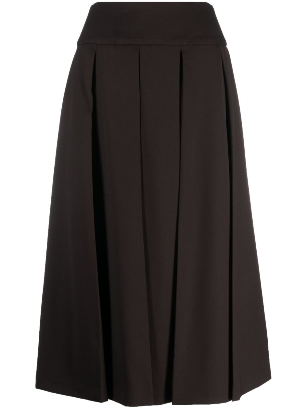Pleated virgin-wool midi skirt - Brown