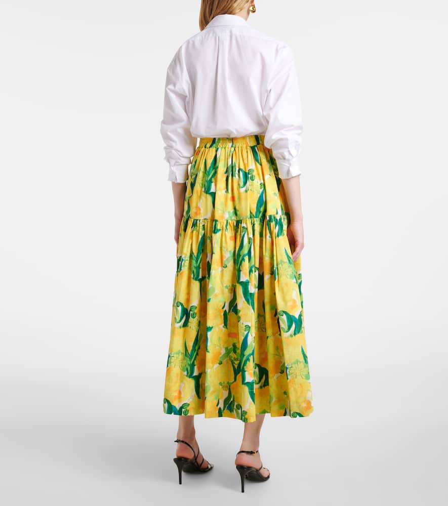 Oscar printed cotton poplin midi skirt
