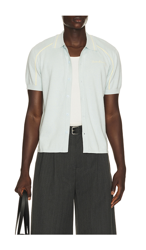 House of Sunny Button Down Knitted Polo in Baby Blue. L. Also in M, S, XL/1X