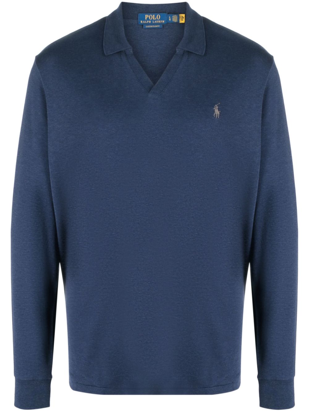 Spread-collar cotton polo shirt - Blue