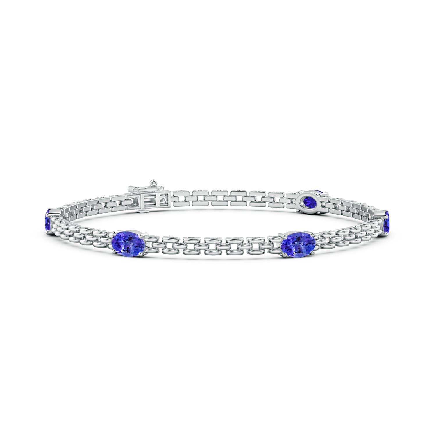 Angara 2.5 Carats Five Stone Oval Tanzanite Station Link Bracelet in 14K White Gold