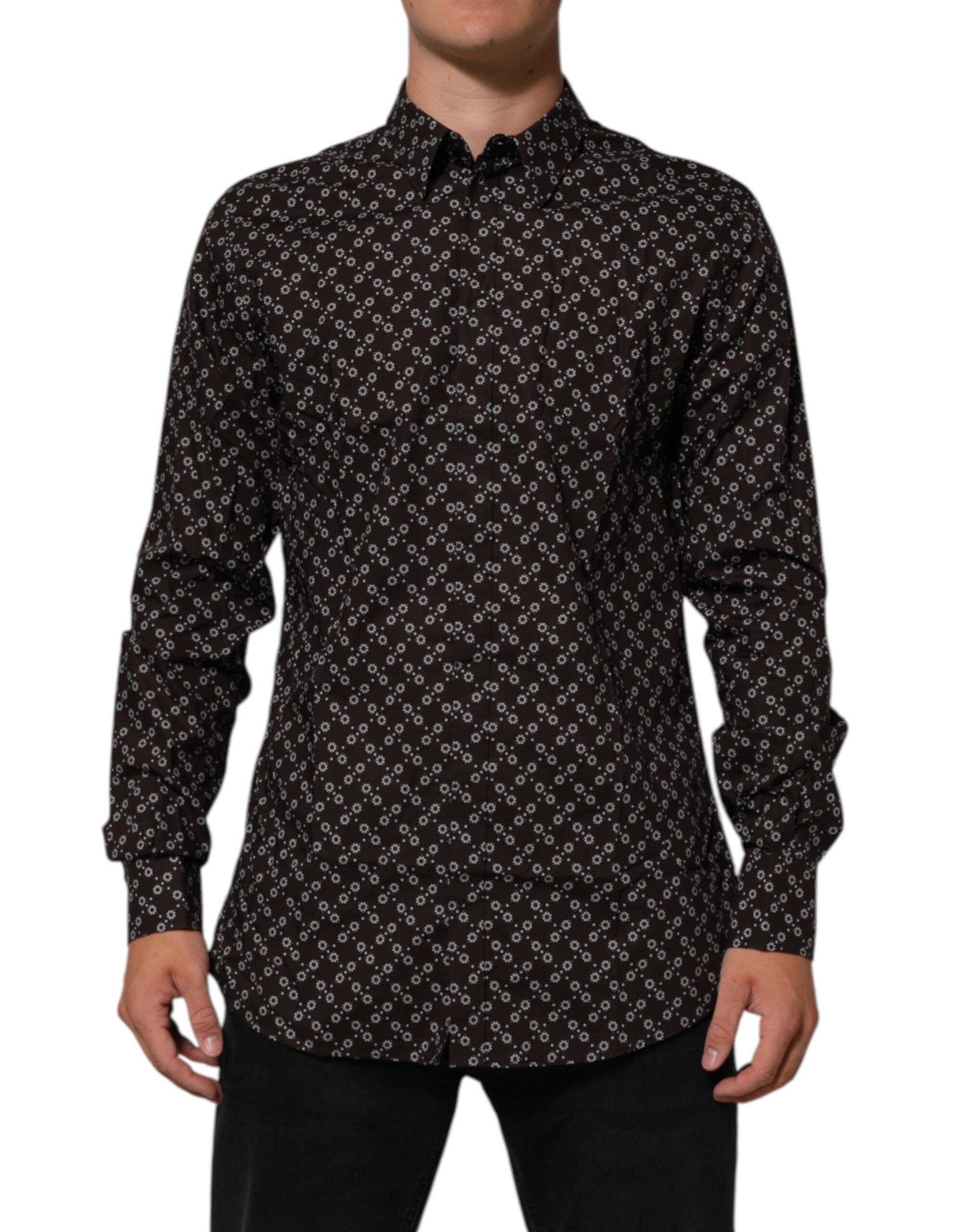 Floral-Patterned Cotton Shirt — Brown