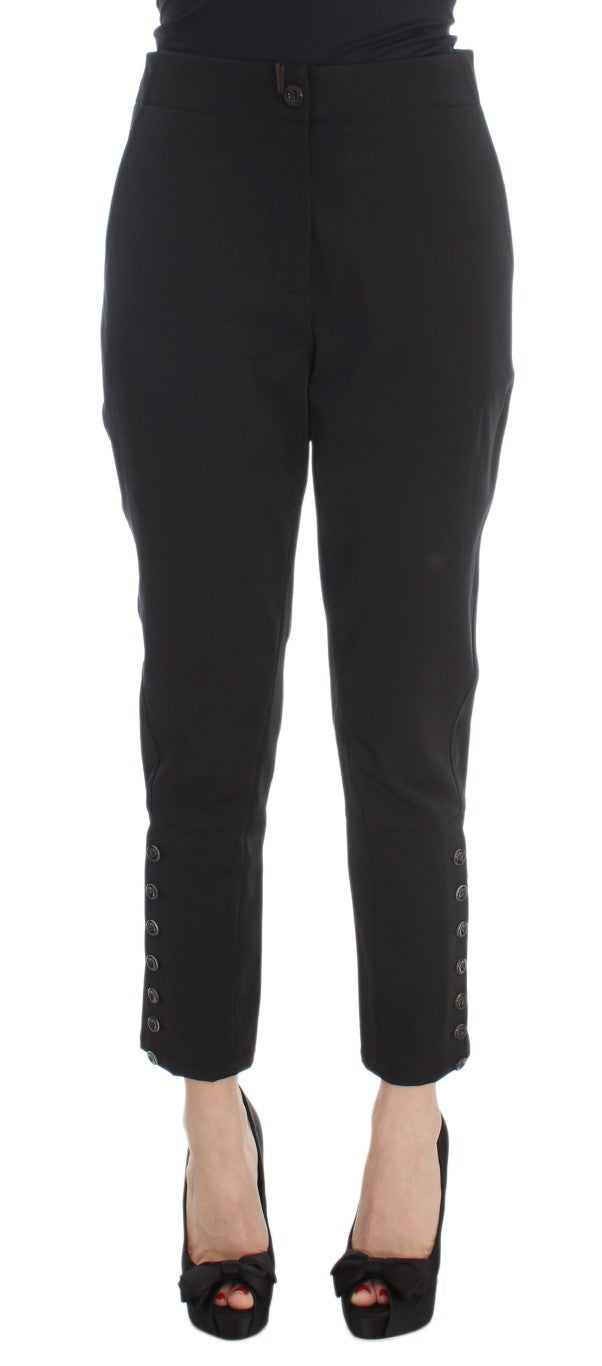 Decorative Button Cuff Trousers — Black
