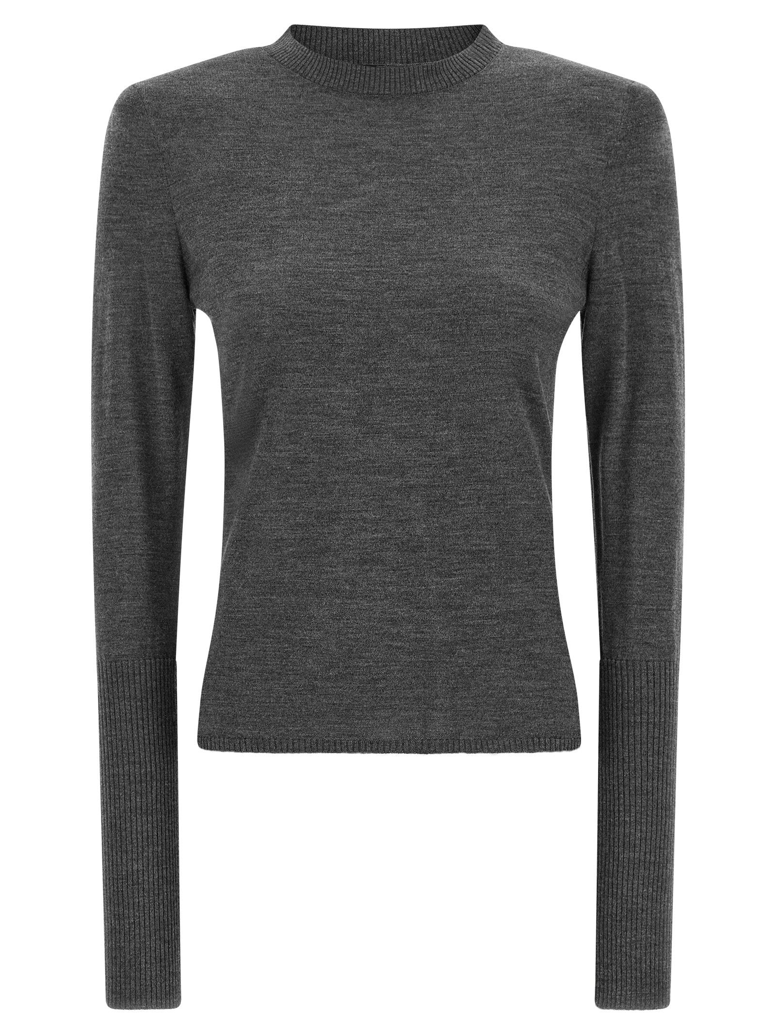 Detachable Padded-Shoulder Merino Wool Sweater — Gray
