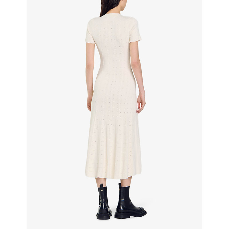 Womens Naturels Contrast-stitch Short-sleeve Stretch-knit Midi Dress