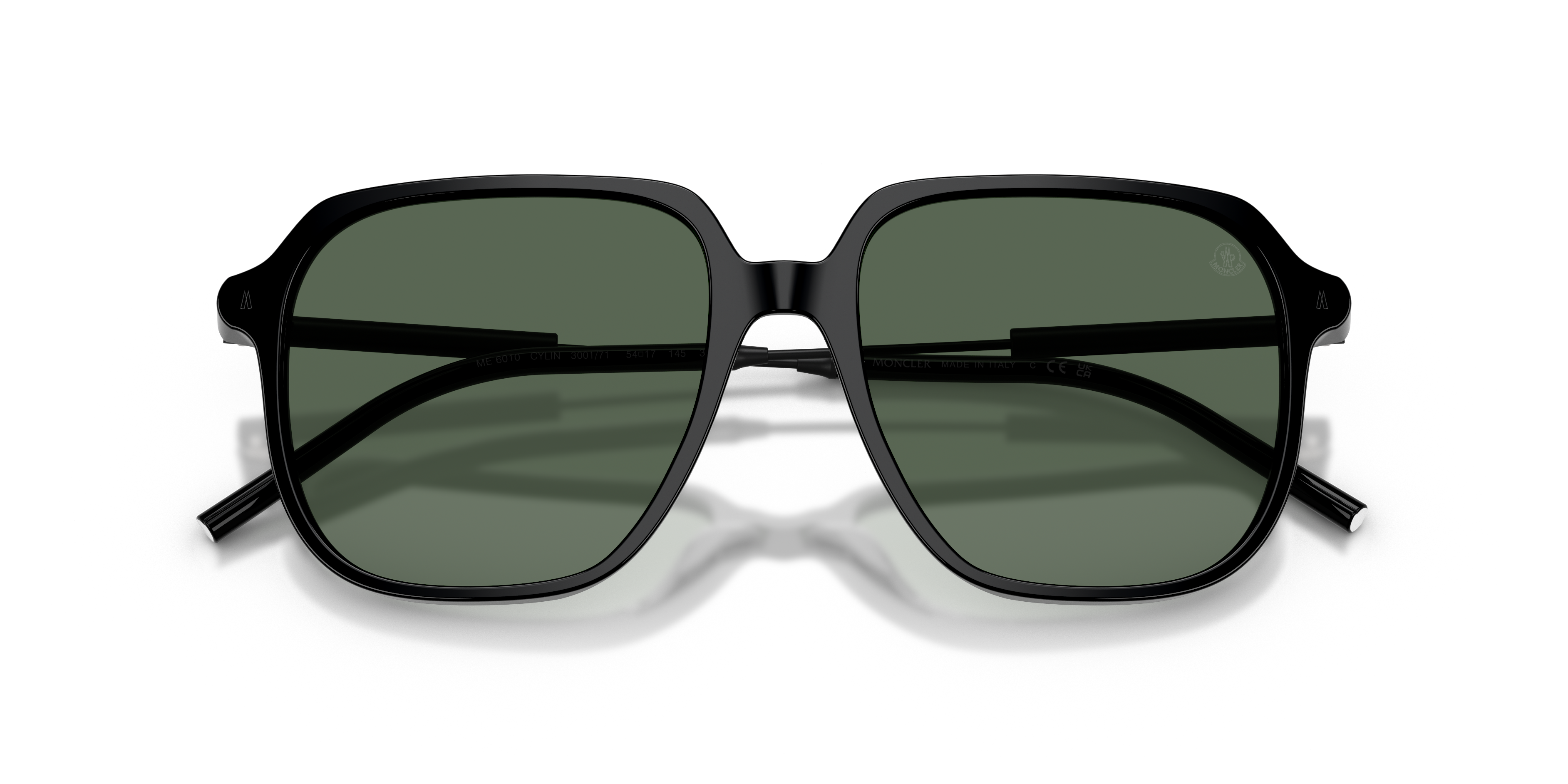 Moncler Uniseks Moncler ME6010 CYLIN 300171 Zonnebrillen Acetaat Zwart Groente Piloot Normaa