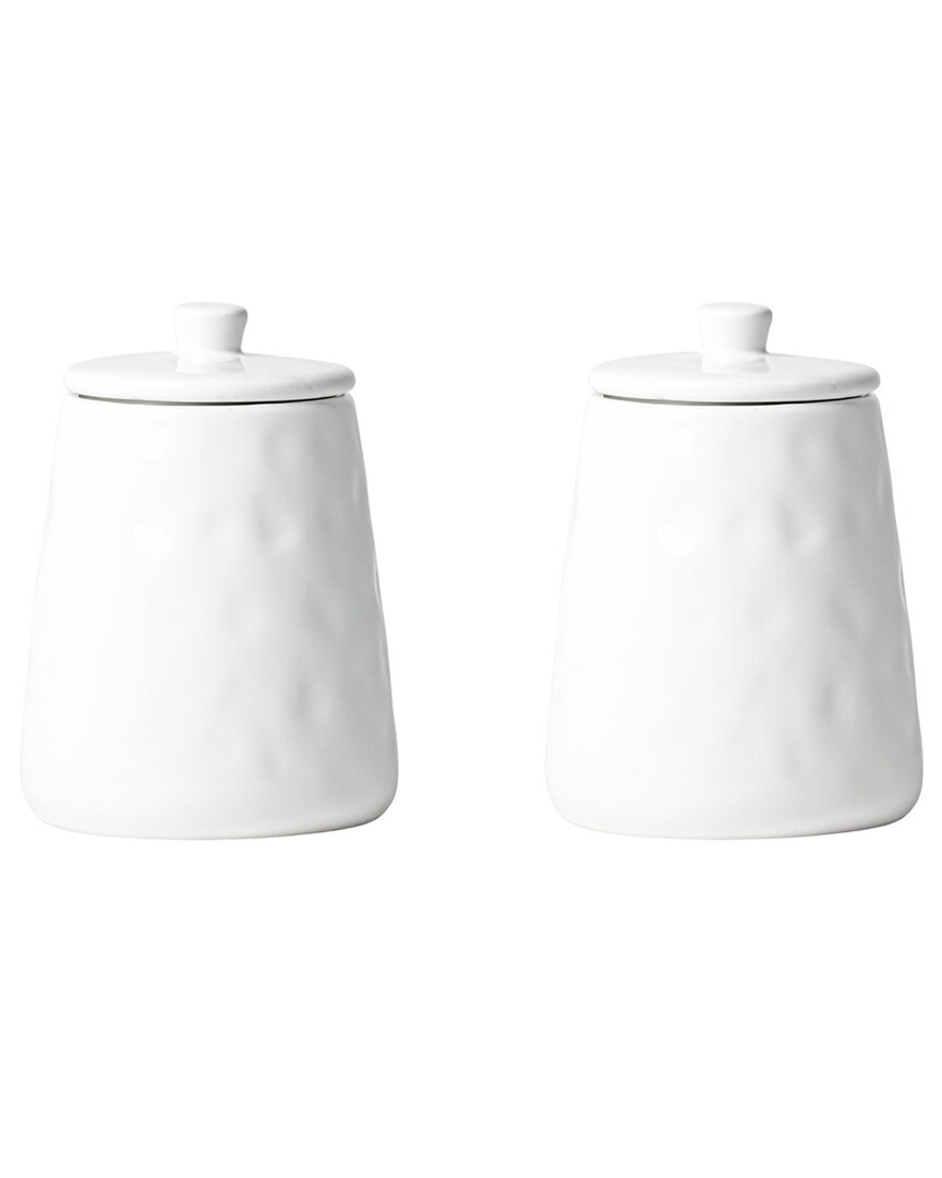 Set Of 2 Artisan Angular Small Ceramic Canisters