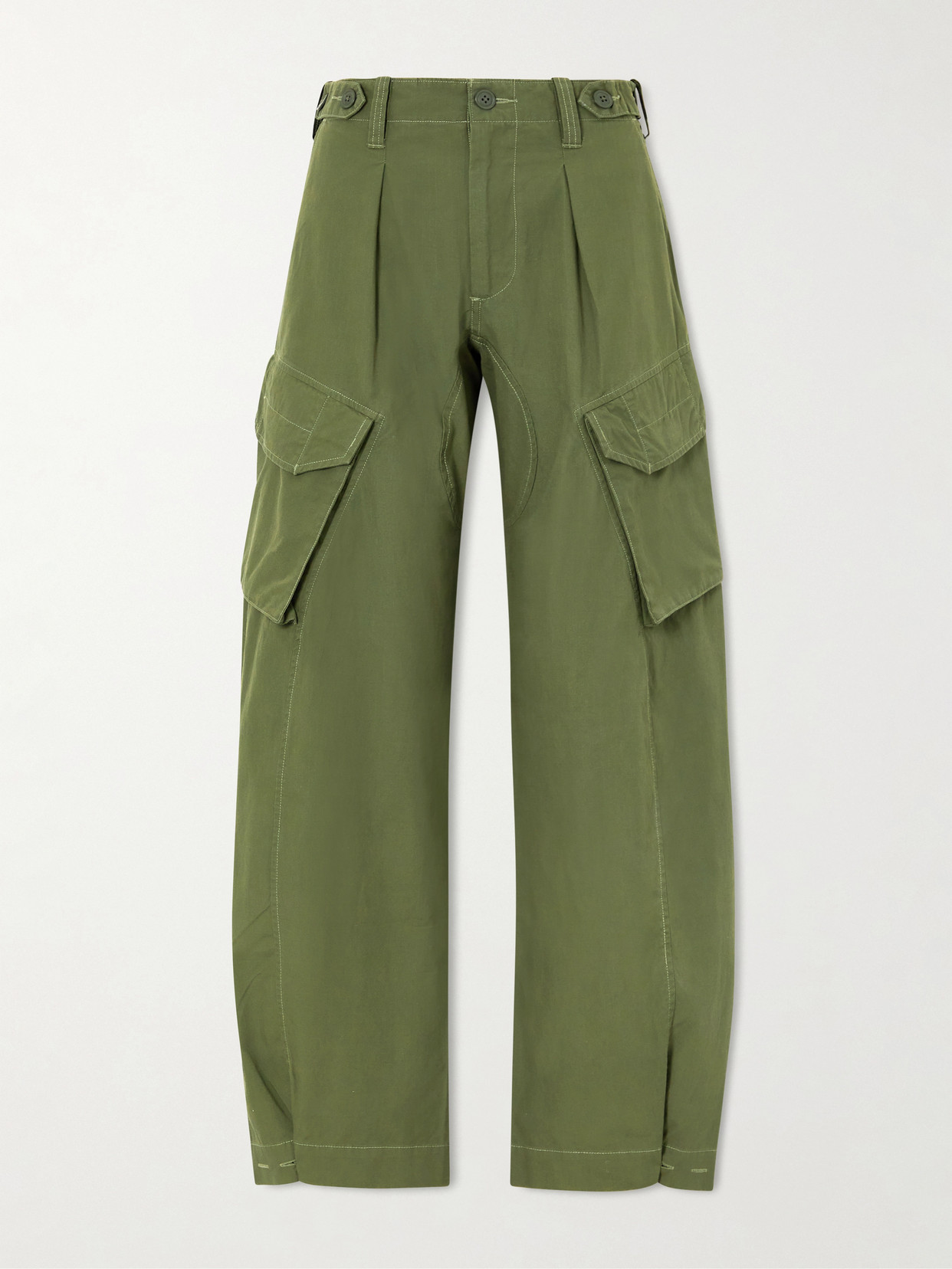 Cotton Barrel-leg Cargo Pants - Green