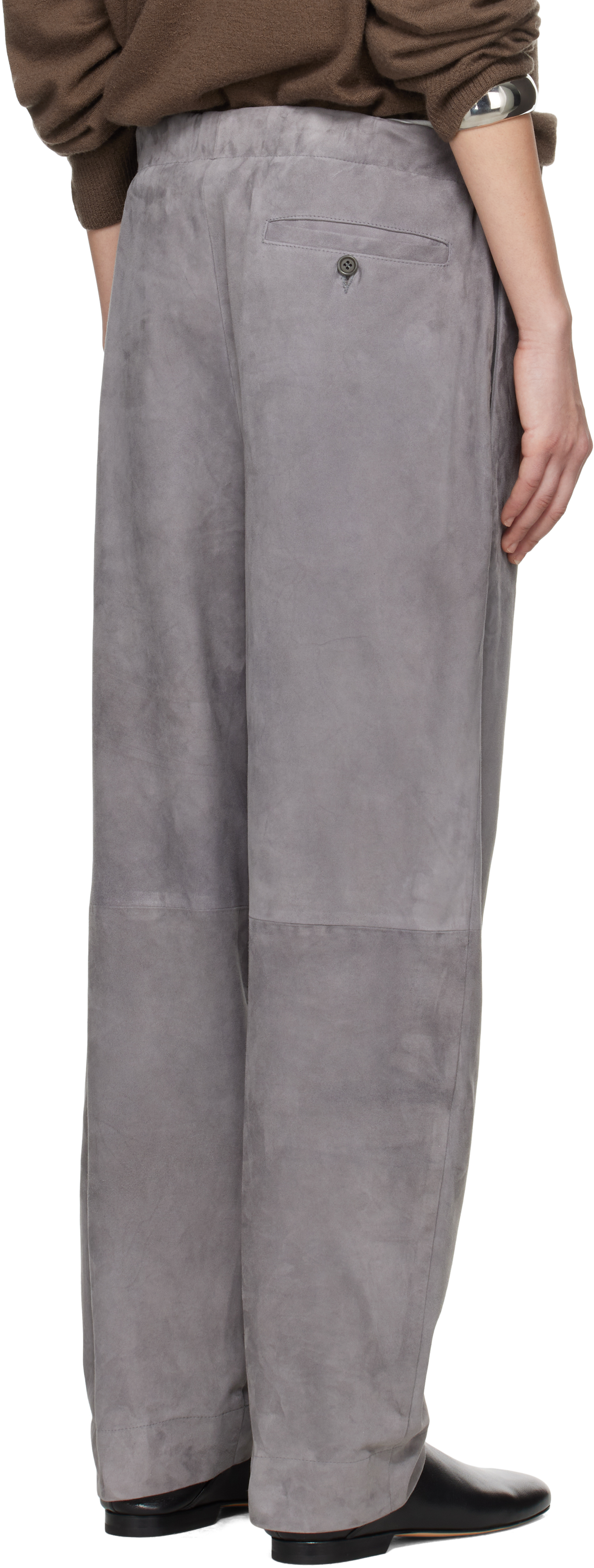 Meta Campania Collective Gray Ed Unlined Drawstring Lamb Suede Trousers