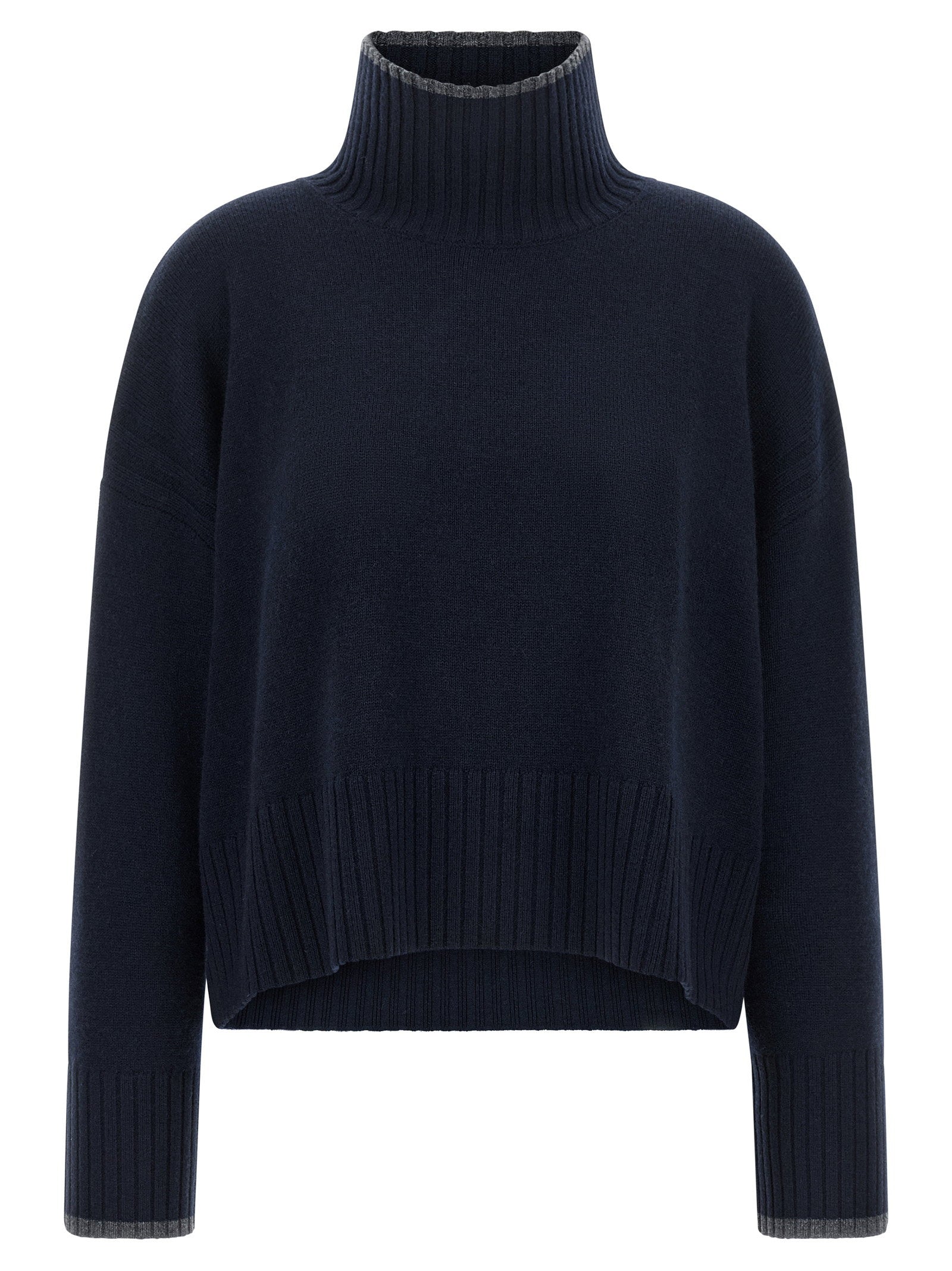 Wool-Cashmere Blend Turtleneck Sweater — Navy