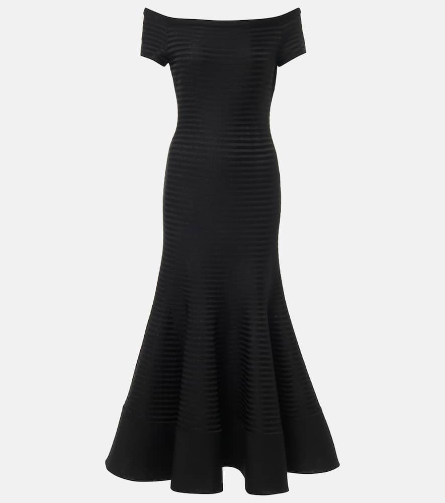 Off-shoulder striped maxi dress