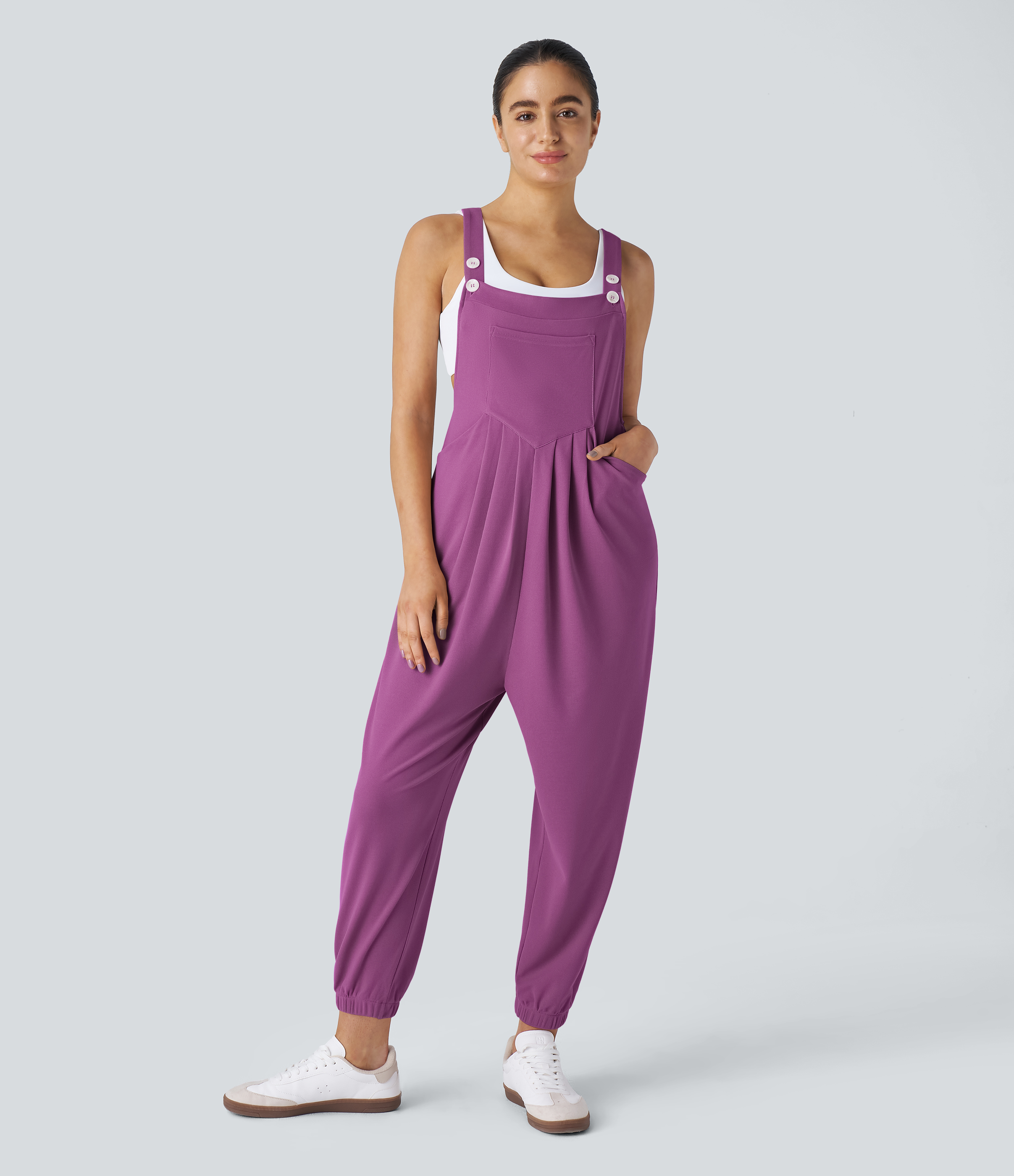 Pockets Waffle Casual Jogger Overalls  - Meadow Mauve