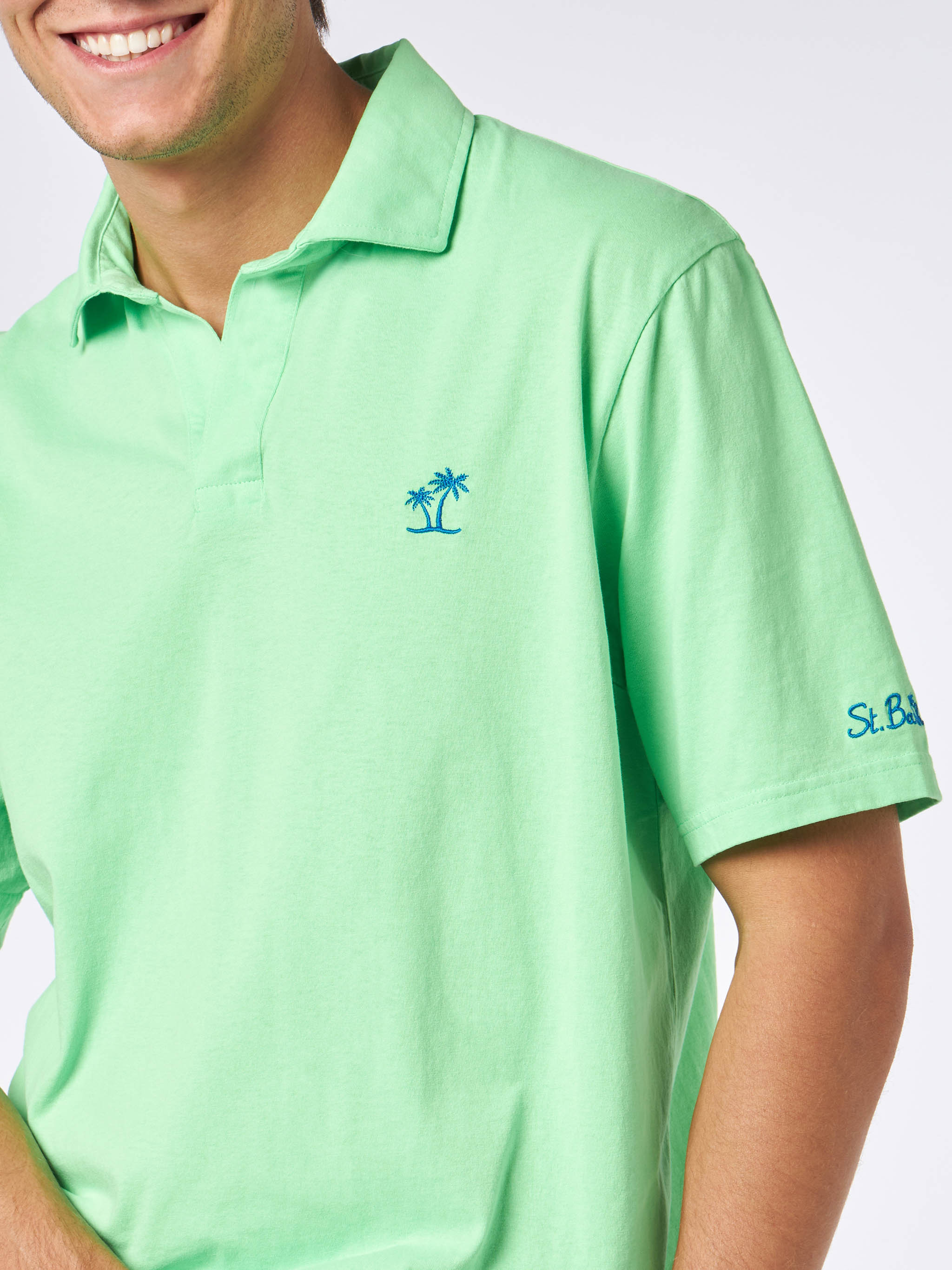 Man Green Cotton Jersey Polo Fluo Shirt - Men