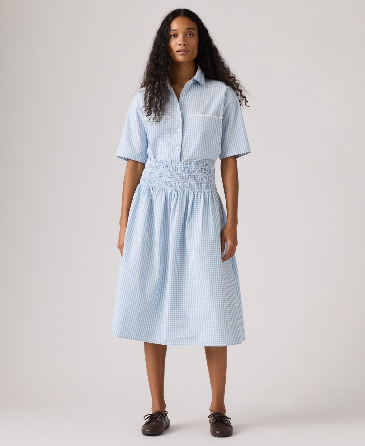 Women's Mid-Rise Everdeen Midi Skirt - Shelly Check Glacier Lake Cloud Dancer
