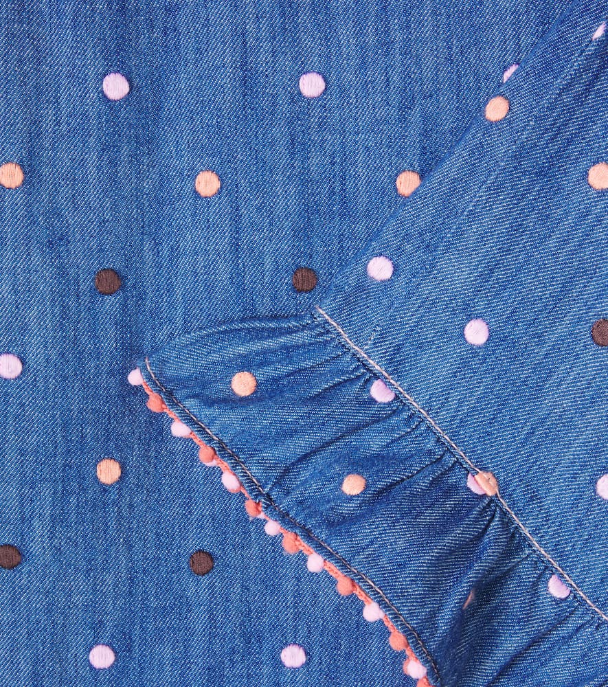 Embroidered polka-dot denim pants