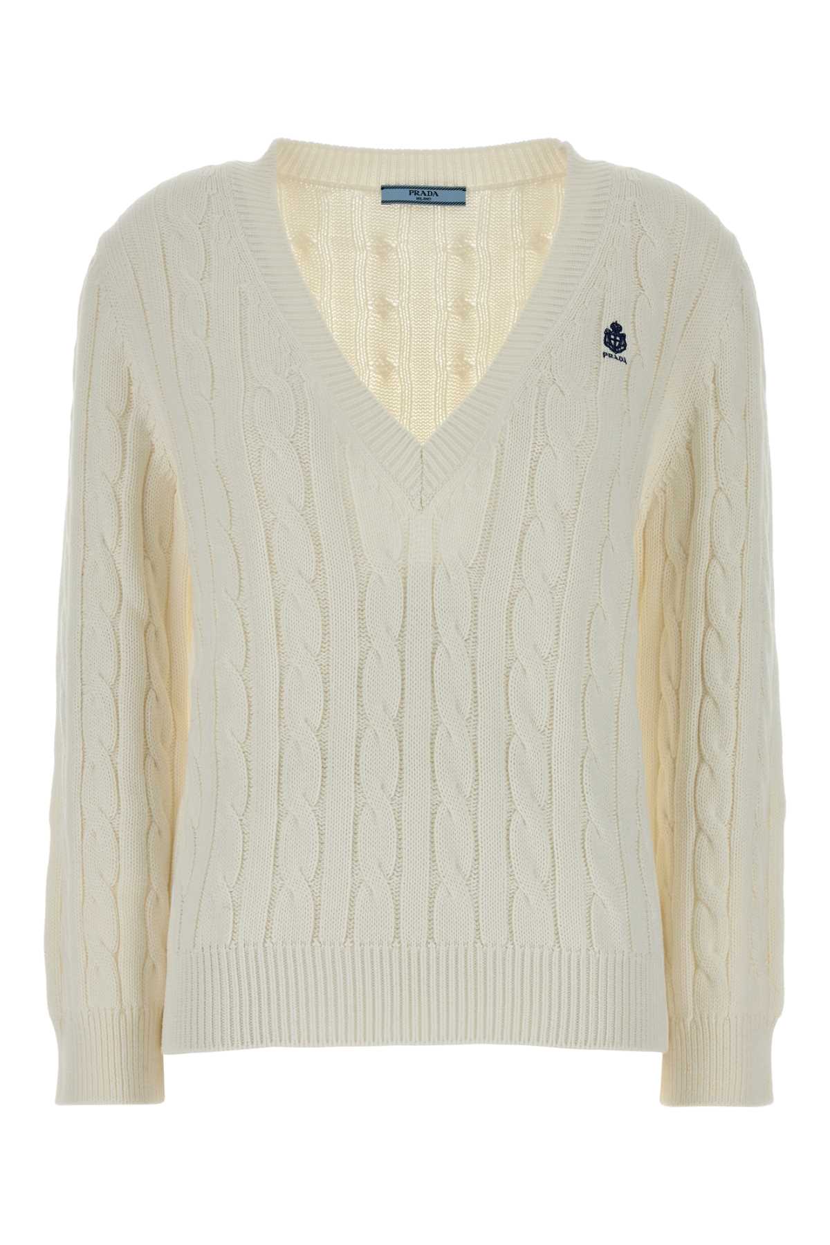 Cable-Knit Cotton Sweater — White