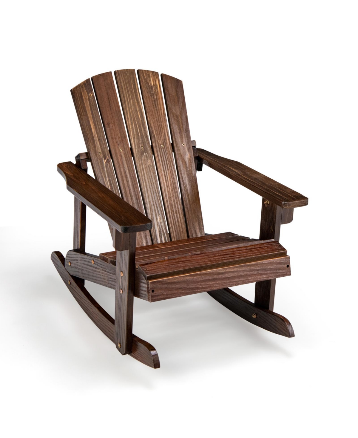 Outdoor Wooden Kid Adirondack Rocking Chair with Slatted Seat - Coffee
