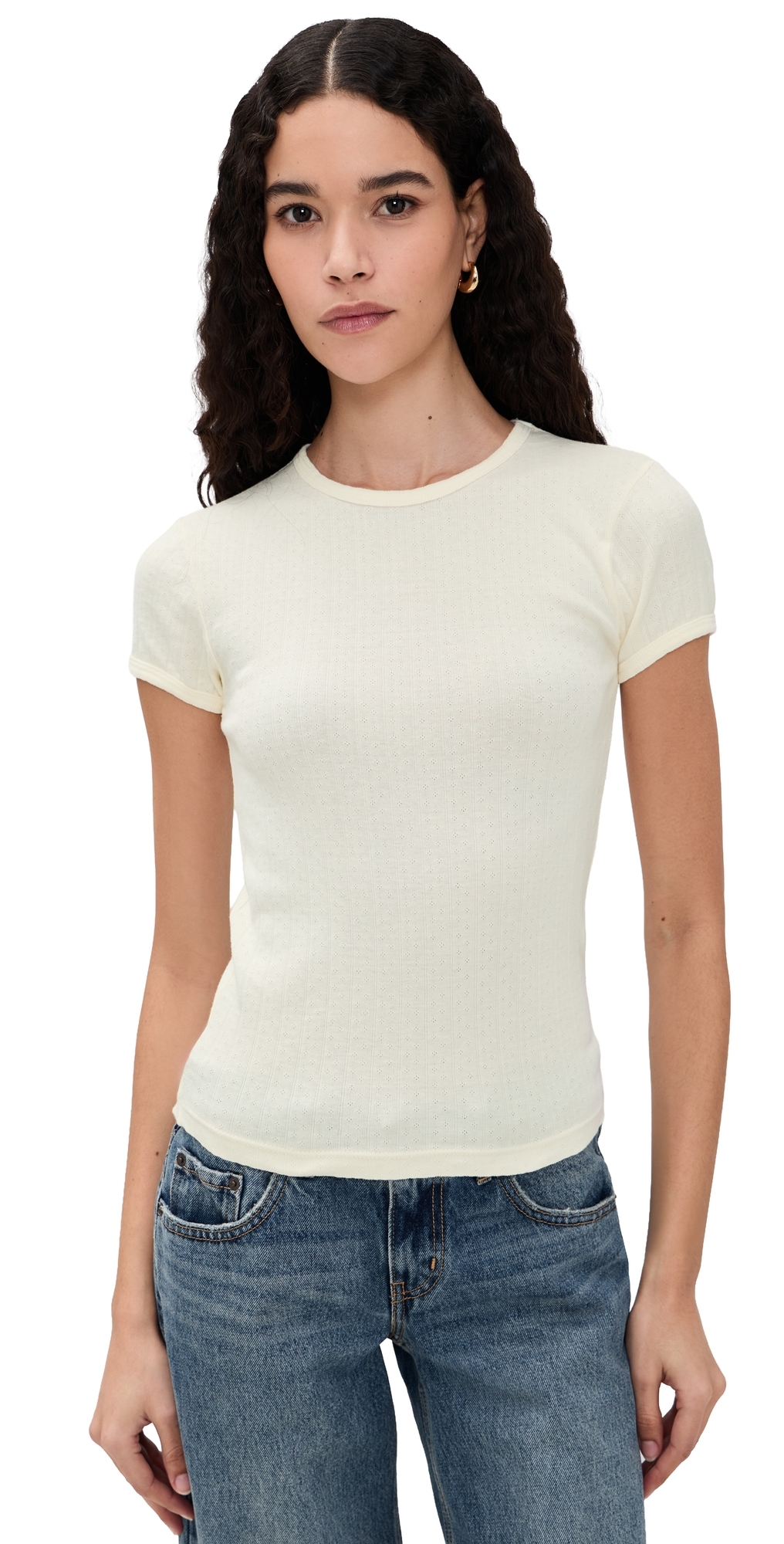 The Pointelle Baby Tee Creme