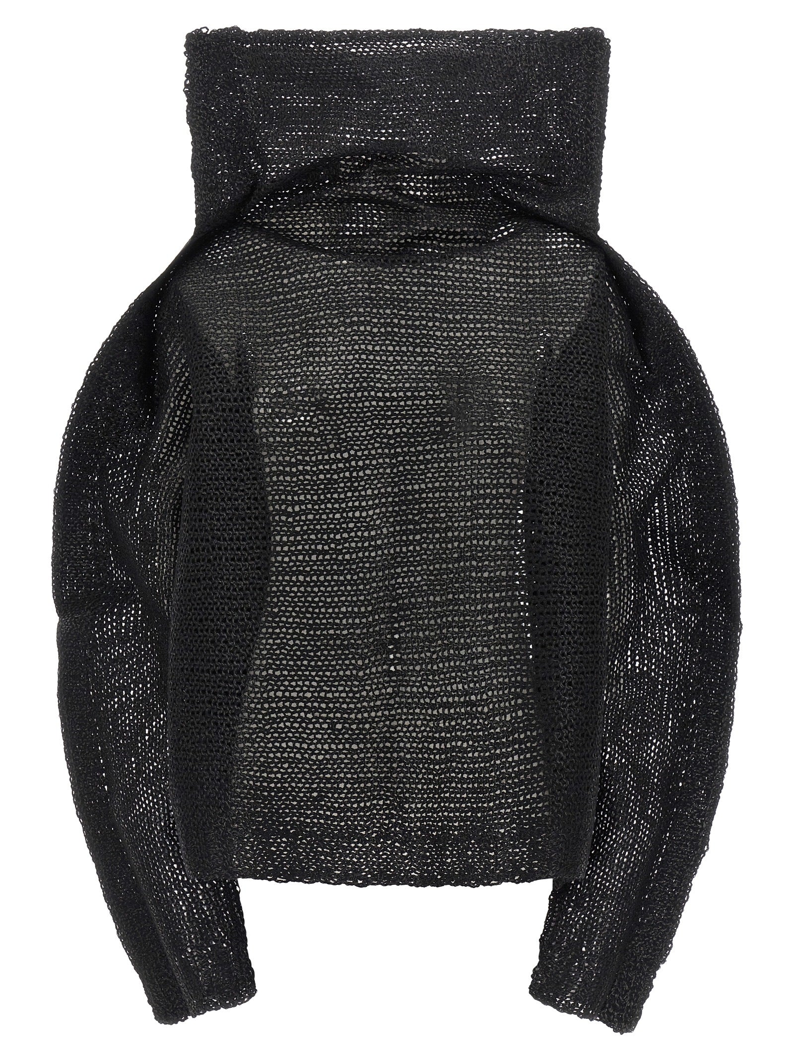 Wool-Blend Mesh Knit Sweater — Black