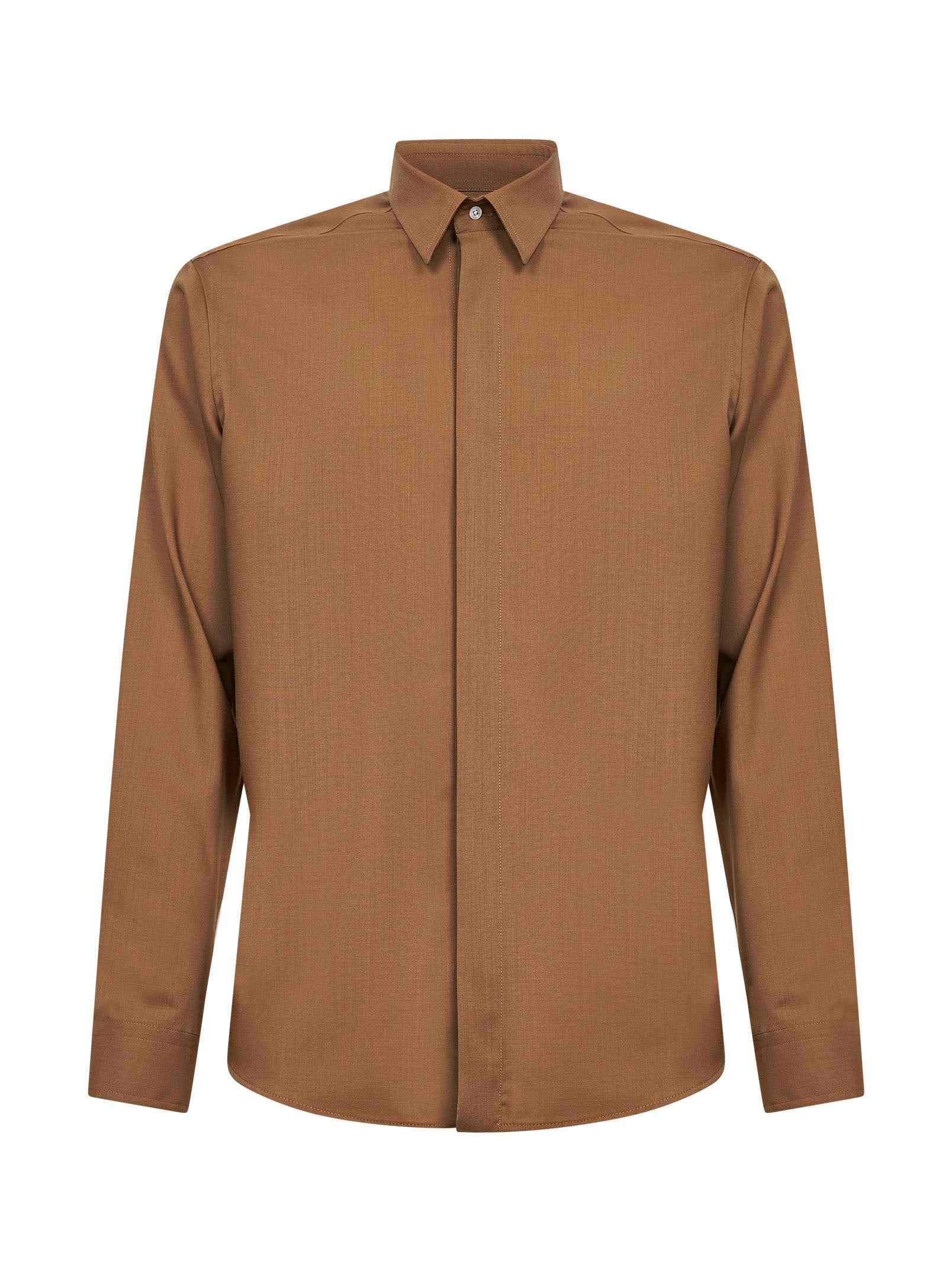 Wool Blend Safari Shirt — Camel