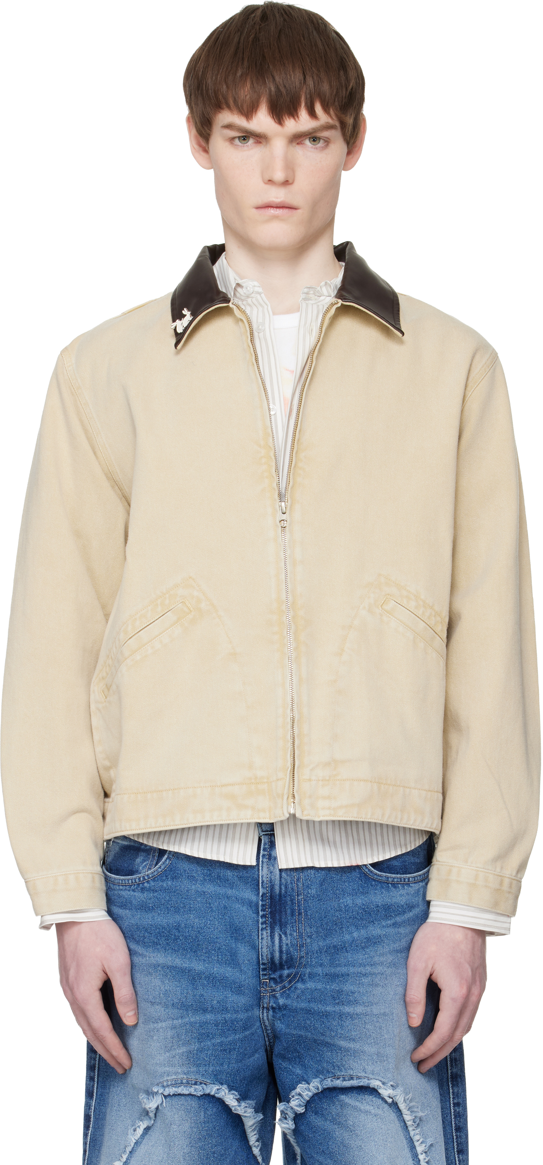 Beige 'Moto Rabbit Rides Again' Denim Jacket